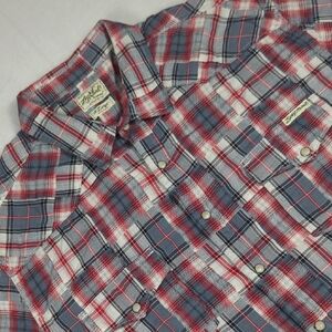 Lucky Brand‎ Patchwork Western Plaid Pearl Snap Long Sleeve Mens Shirt Size XL